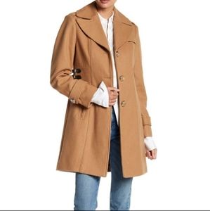 Kenneth Cole Camel Side Buckle Wool Walker Coat